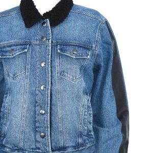 Soncy Teddy Bear Collar Cropped Denim Jacket New